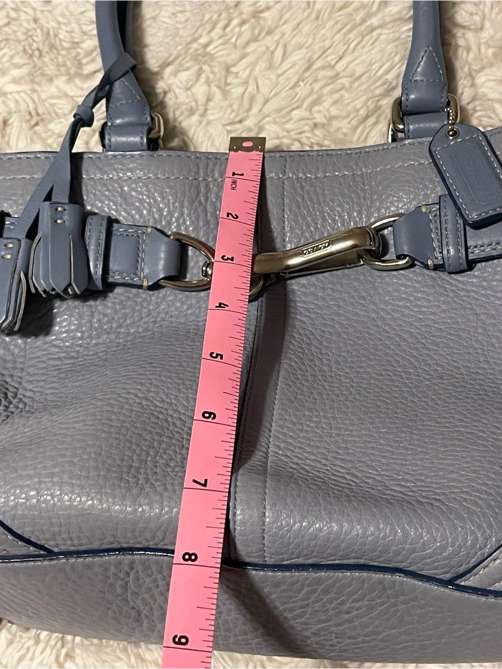 Vtg Y2K Coach Hamptons Light Blue Leather Satchel Toggle Clasp Tote Bag F10688